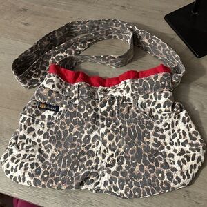 Leopard Print Shoulder Bag with Red Trim handmade GUC